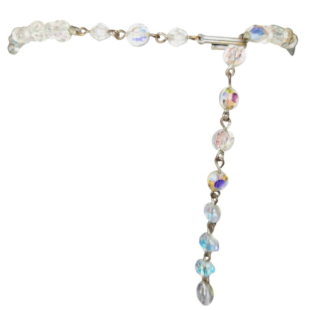 Vintage Necklace Faceted Aurora Borealis Crystal Graduated Choker Glass Beads - Picture 4 of 6
